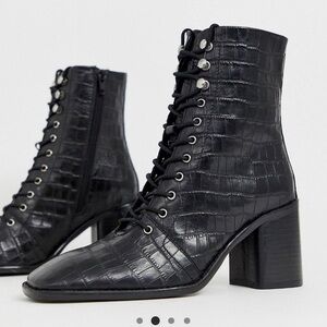 ASOS Design Rivet Leather Lace Up Boot